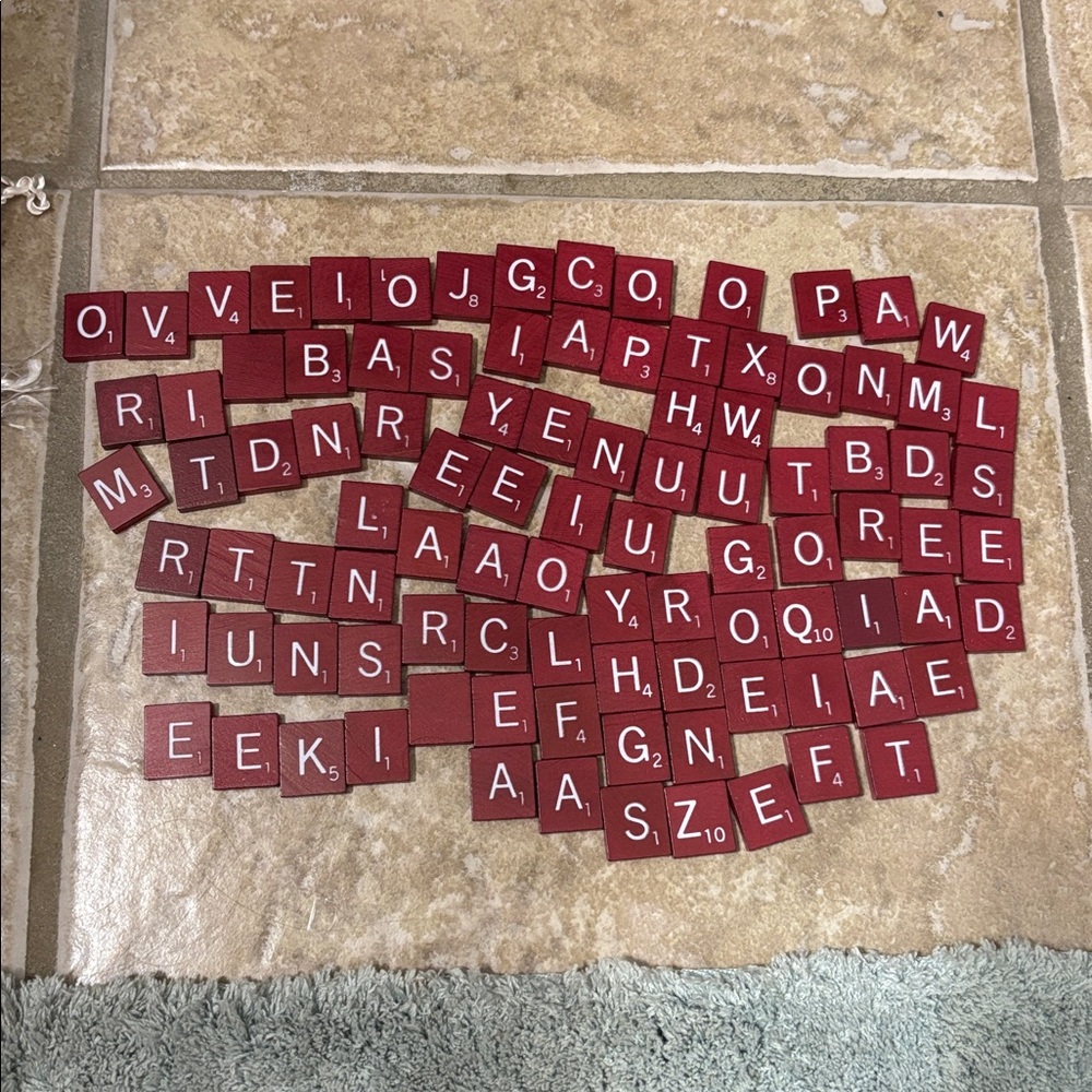 Red wood scrabble tiles